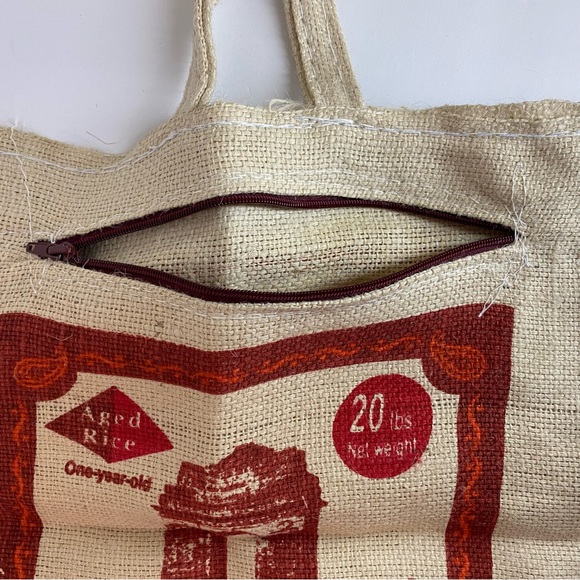 Burlap Rice Bag with Zipper Tote Bag - Picture 7 of 9